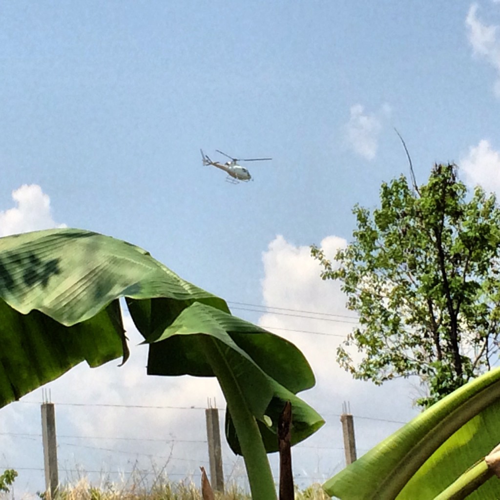 Bill and Melinda in the helicopter on their way to Siem Reap 