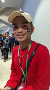 An audience member showing Khmer pride for the 32nd SEA Games in Cambodia.