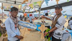 Traditional Kite Experts Sothea Kim and Po Sarin at Sky Fest 2023 in Sihanoukville, Cambodia